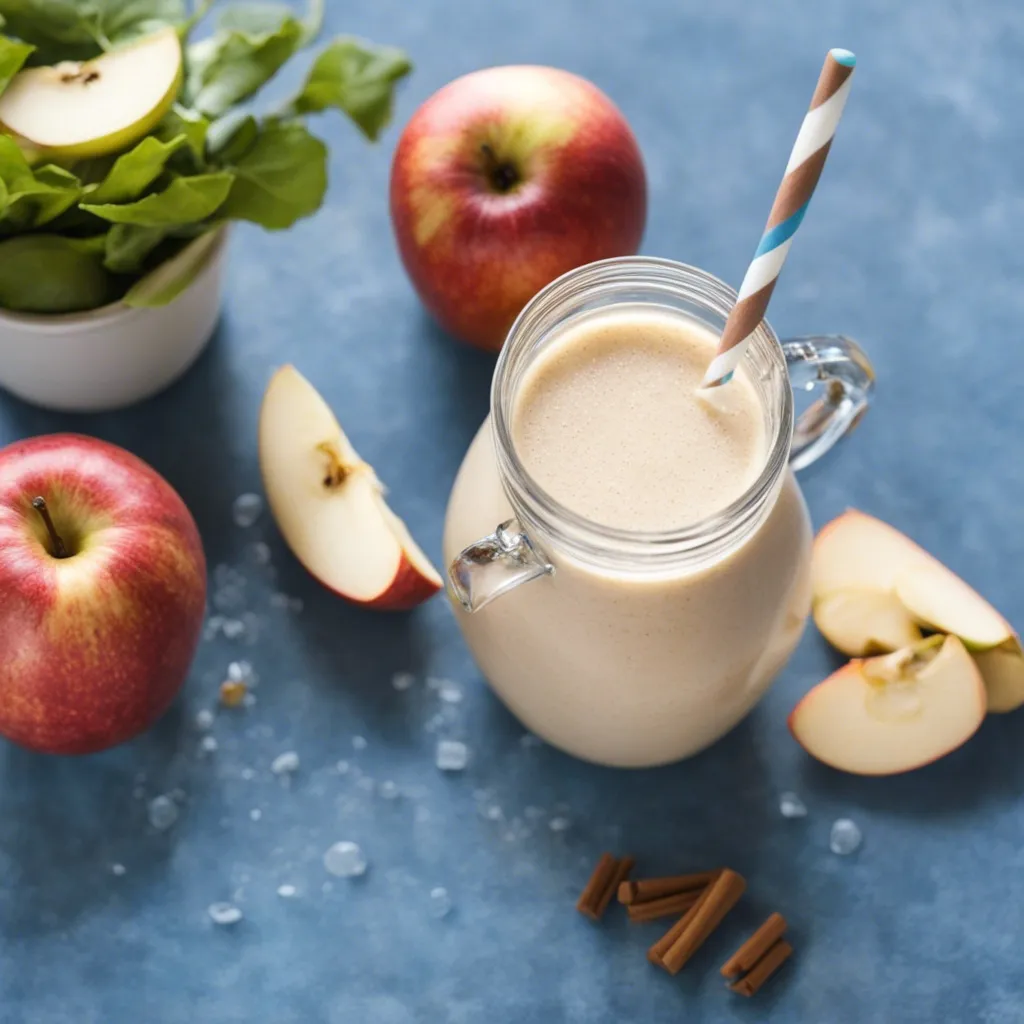 A jug apple cider vinegar smoothie on a blue table