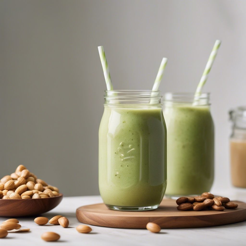 A rich and creamy avocado peanut butter smoothie in a tall glass