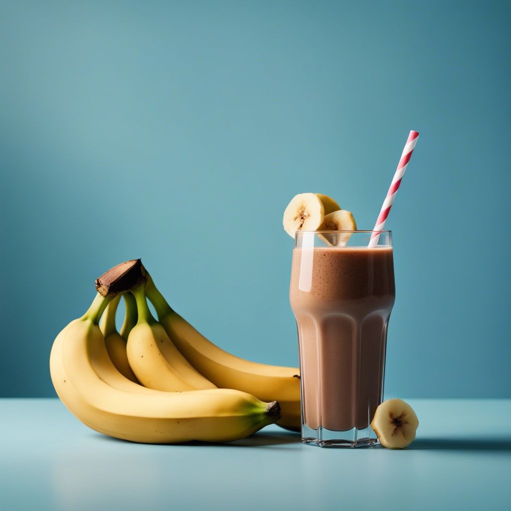 A thick and creamy Banana Nutella smoothie in a tall glass, garnished with sliced bananas and a drizzle of Nutella
