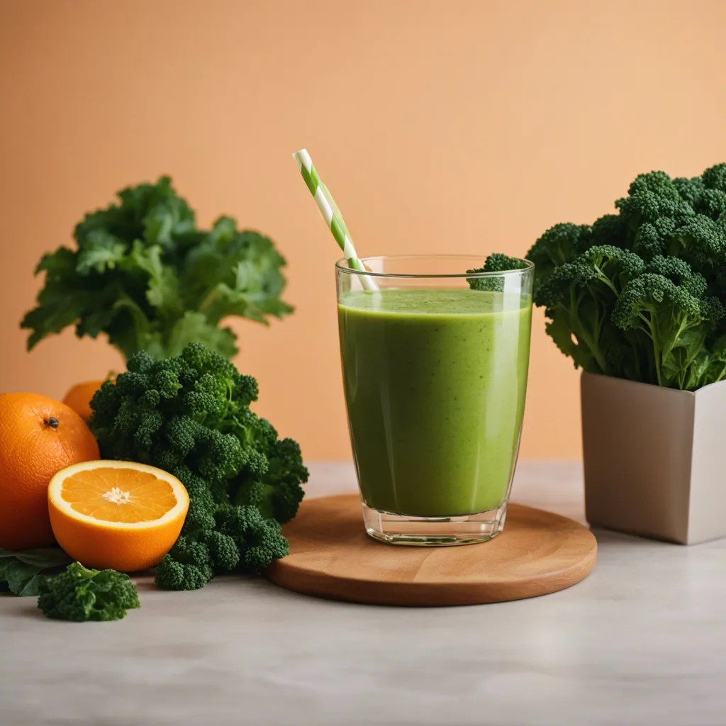 Collard green smoothie served in a glass with a straw.