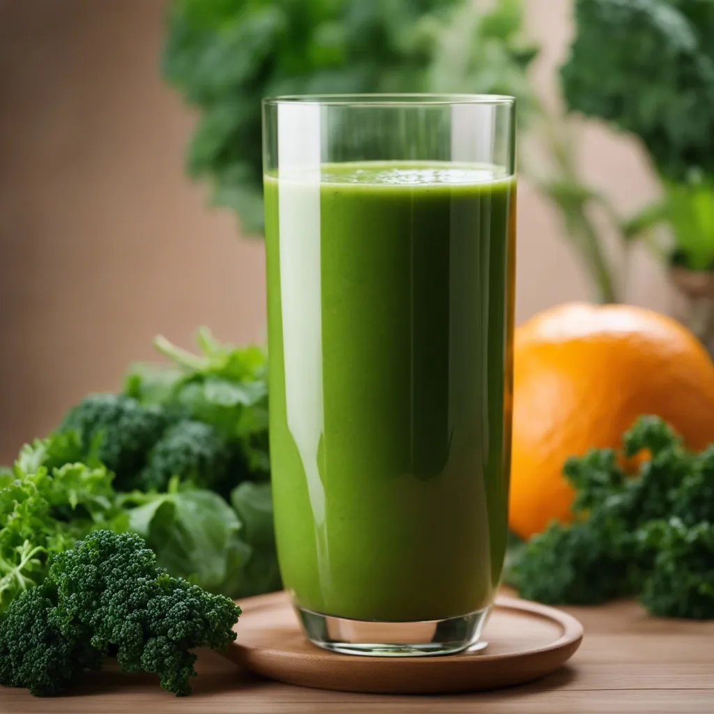 Collard green smoothie in a tall glass.