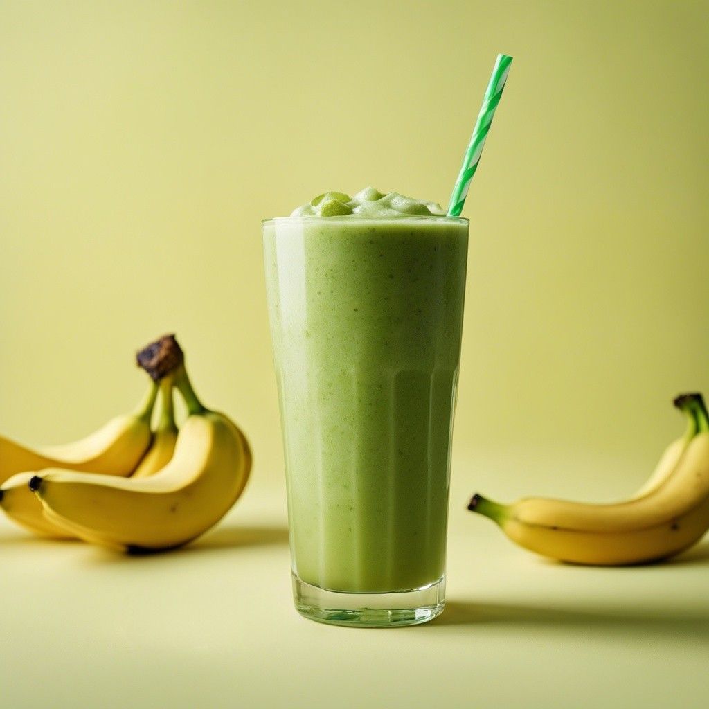 A fresh and vibrant cucumber banana smoothie in a tall glass with a green straw