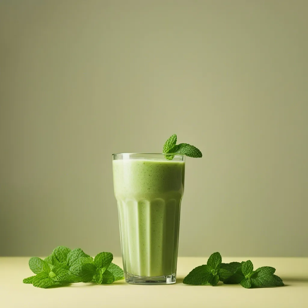 Cucumber banana smoothie served in an glass with mint for garnish