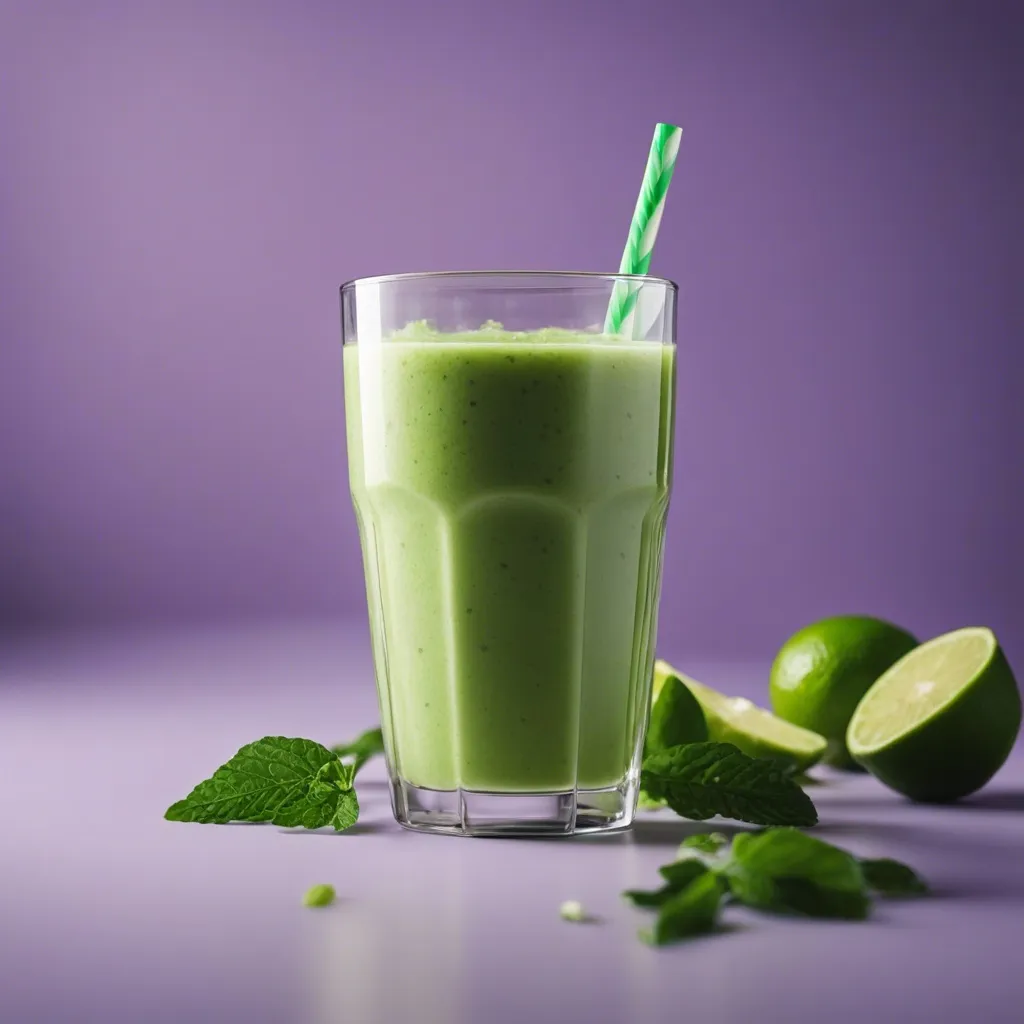 Green Passion Smoothie in a glass with straws