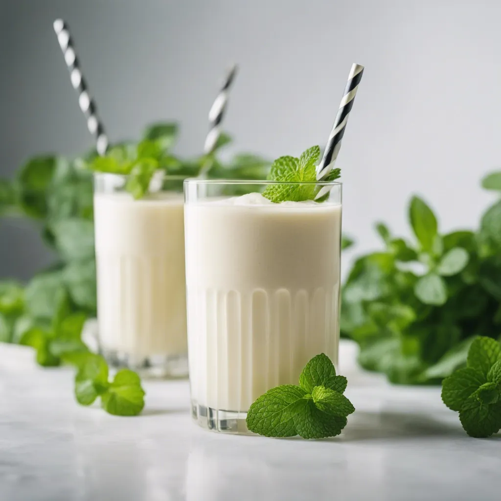 Two glasses of delicious lychee smoothie surrounded by mint.