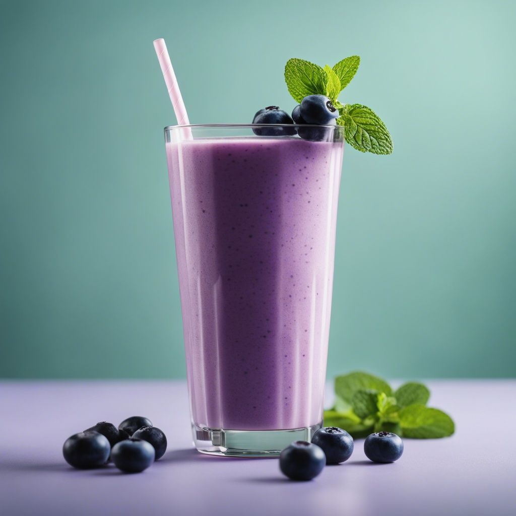 A vibrant and colorful mango blueberry banana smoothie in a glass