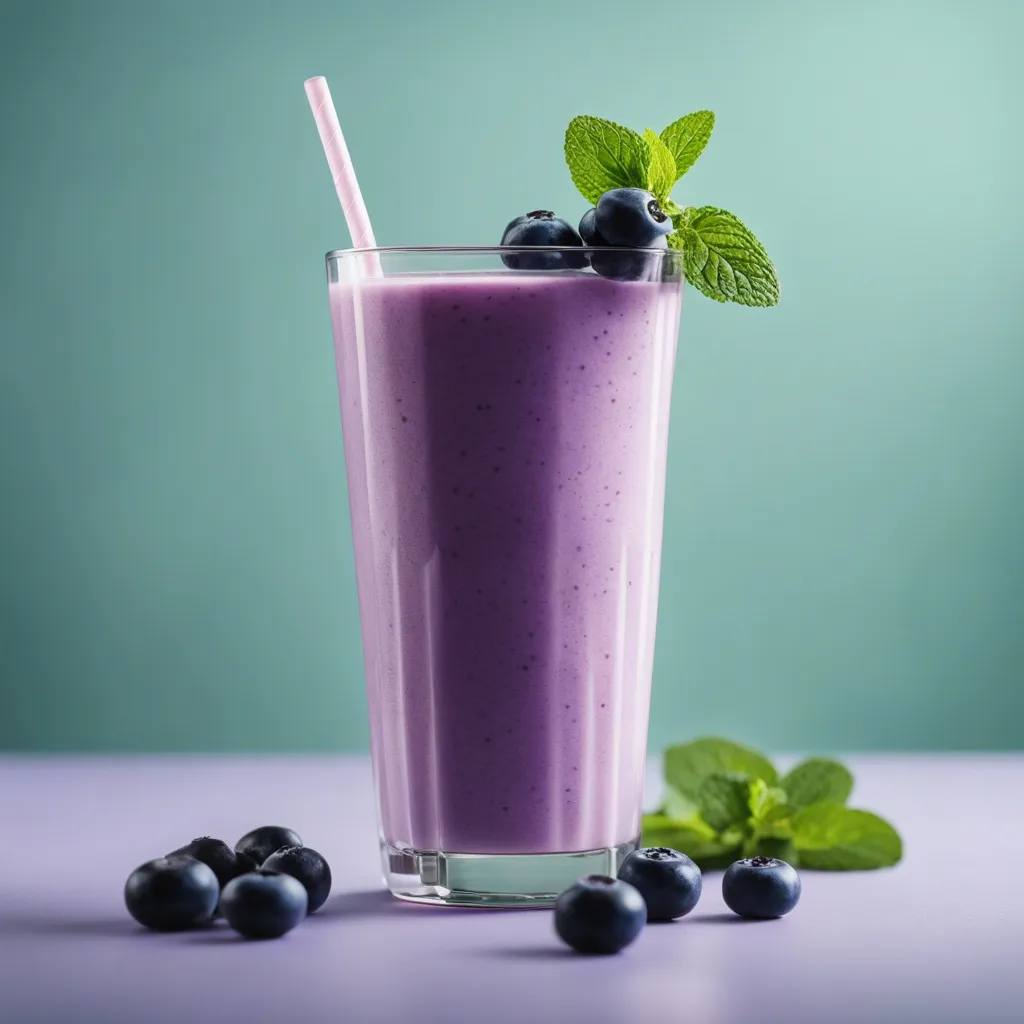 A vibrant and colorful mango blueberry banana smoothie in a glass