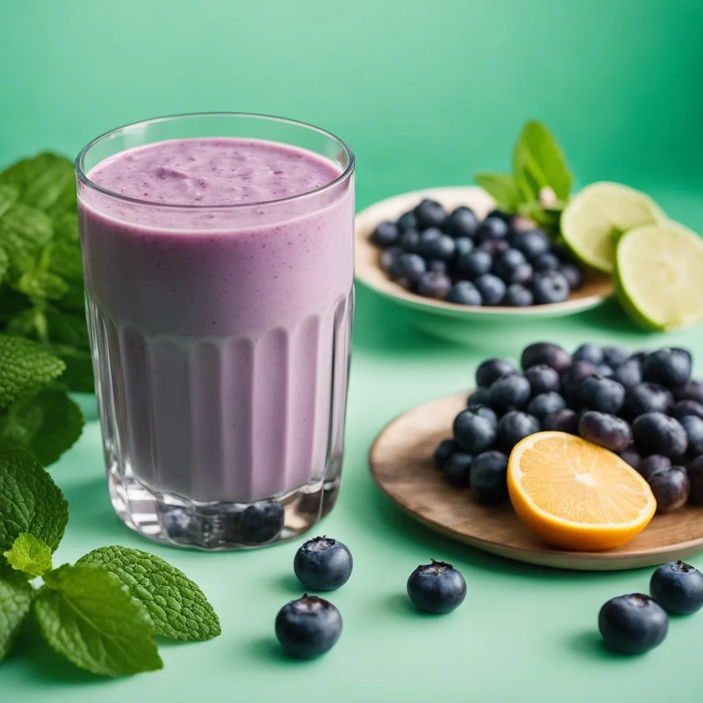 Close-up of Mango Blueberry Banana Smoothie