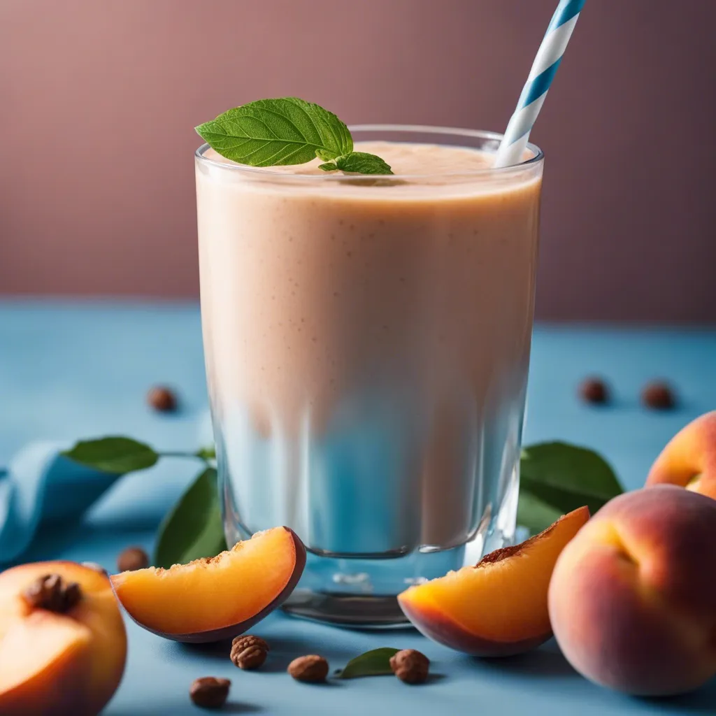 Peach Smoothie with a mint leaf for garnish.