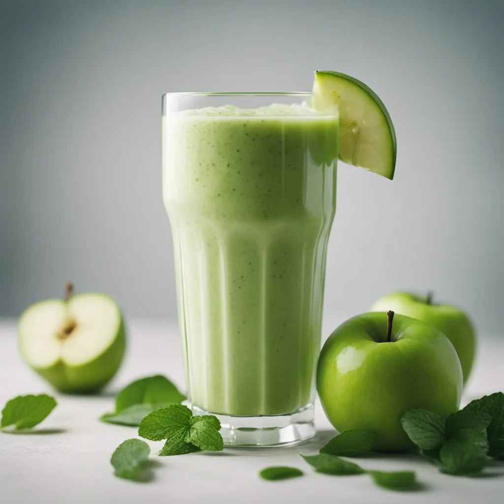 A sour apple smoothie surrounded by Granny Smith green apples.